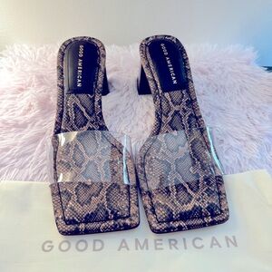 Good American Cinderella Block Heel Desert Snake SZ 6.5